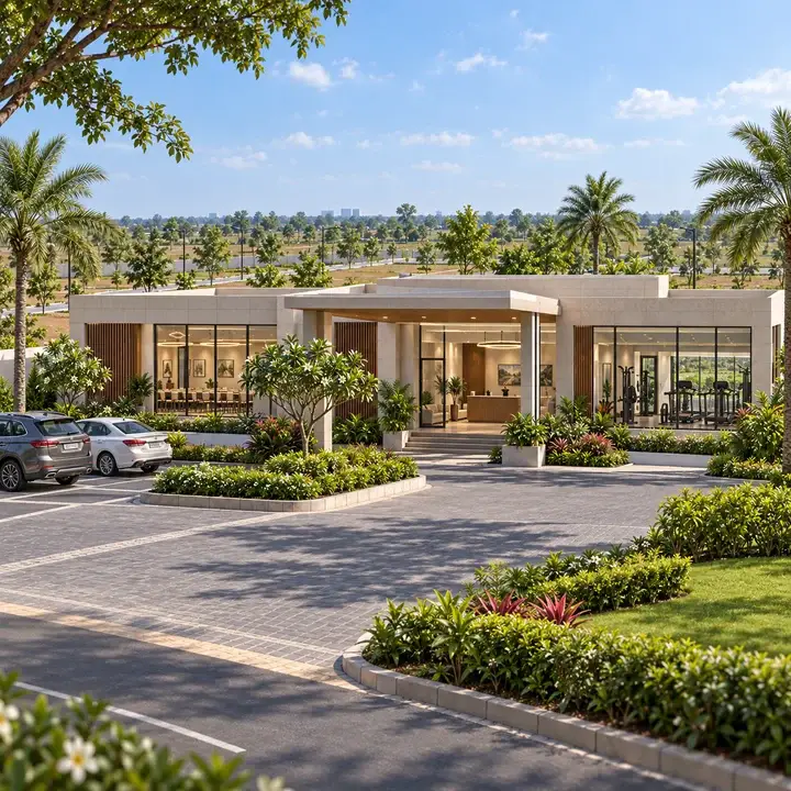 Adarsh Forest Glen amenity block with reception lounge, multipurpose hall and gym Adarsh Forest Glen amenity block with reception lounge, multipurpose hall and gym