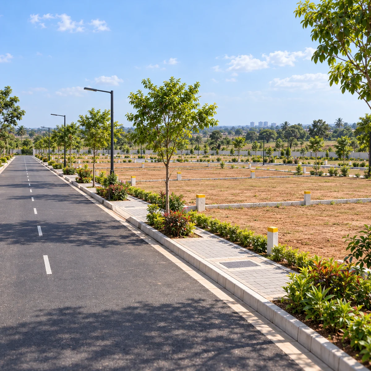 Adarsh Forest Glen formed plots with boundary markers along an internal road Adarsh Forest Glen formed plots with boundary markers along an internal road